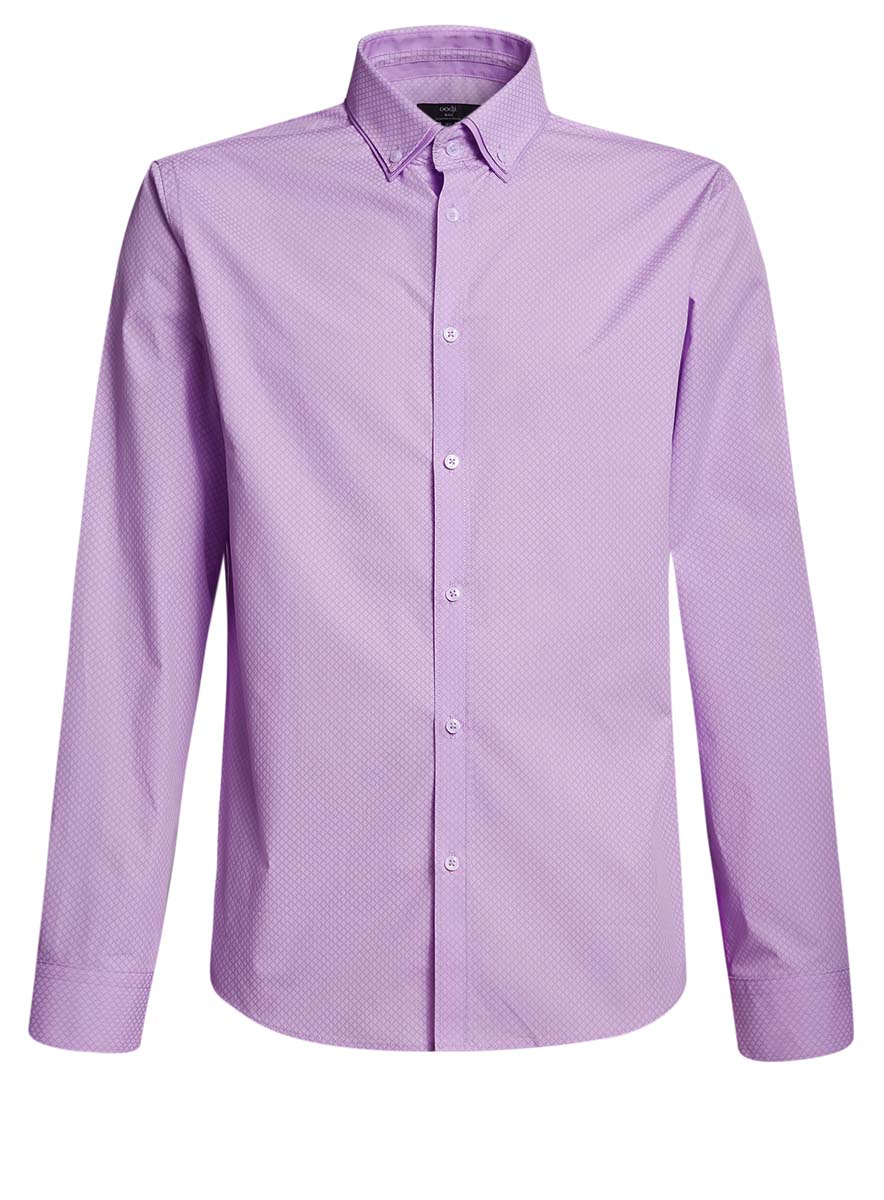 Рубашка мужская oodji, цвет: сиреневый, белый. 3L110225M/19370N/8010G. Размер 38 (44-182)