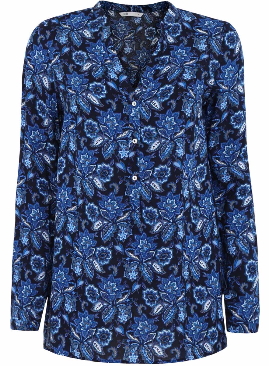 Блузка женская oodji Collection, цвет: темно-синий, синий. 21412143/42127/7975E. Размер 42 (48-170)