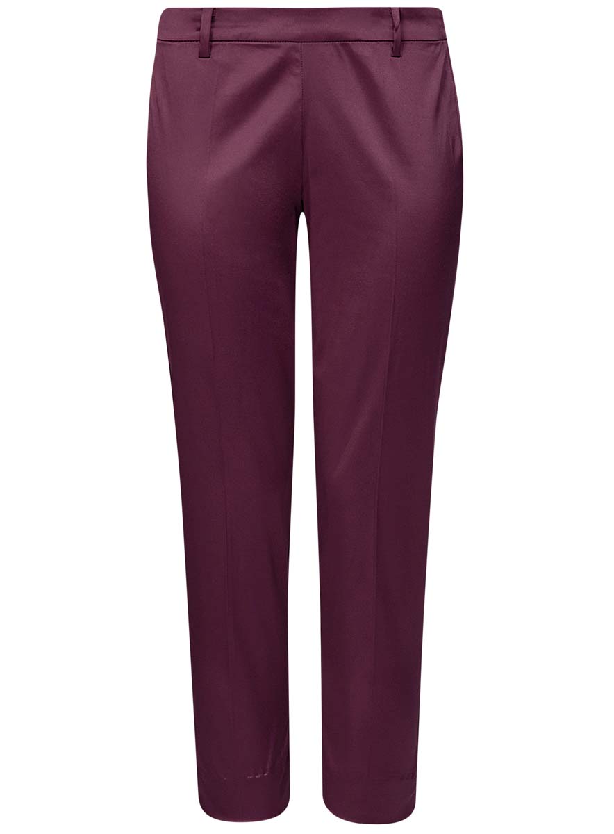 Брюки женские oodji Collection, цвет: баклажановый. 21706022-2/32700/8800N. Размер 36 (42-170)21706022-2/32700/8800N Брюки женские oodji Collection, цвет: баклажановый. 21706022-2/32700/8800N. Размер 36 (42-170)21706022-2/32700/8800NСтильные женские брюки oodji Collection изготовлены из качественного комбинированного материала. Модель зауженного кроя со стандартной посадкой выполнена в лаконичном стиле и по низу брючин оформлена небольшими разрезами. Застегиваются брюки по боковому шву на застежку-молнию и потайную пуговицу в поясе. Сзади изделие оформлено прорезным карманом-обманкой, а в поясе имеет шлевки для ремня.
