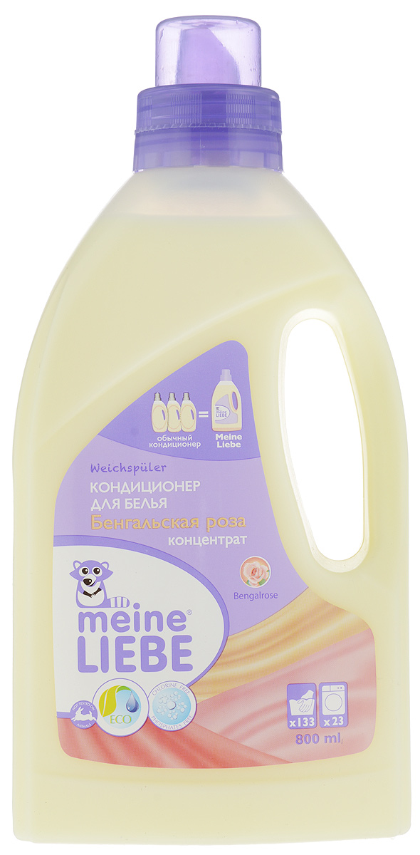 Кондиционер для белья Meine Liebe Бенгальская роза, концентрат,800 млML31109 Кондиционер для белья Meine Liebe Бенгальская роза, концентрат,800 млML31109Кондиционер для белья Meine Liebe Бенгальская роза смягчает волокна ткани, благодаря содержанию в составе активных ингредиентов на основе натуральных веществ. Преимущества:- защищает ткань и сохраняет воздухопроницаемость одежды,- одежда становится очень удобной в носке и приятной на ощупь,- облегчает глажение, снимает антистатический заряд, сохраняет цвет и структуру волокон, - предотвращает потерю цвета и формы даже после многократных стирок,- устраняет неприятные запахи и освежает,- обладает тонким ненавязчивым ароматом букета бенгальской розы, - подходит для всех типов тканей, для машинной и ручной стирки,- быстро и без остатка выполаскивается с ткани. Товар сертифицирован.