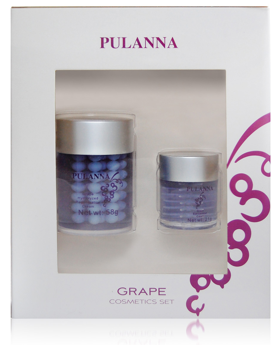Pulanna Подарочный набор Grape Cosmetics Set (2 предмета)5902596005948 Pulanna Подарочный набор Grape Cosmetics Set (2 предмета)59025960059481. Увлажняющий антистрессовый крем для лица нормализует микроциркуляцию, укрепляет сосуды. Борется со свободнорадикальными процессами, увлажняет и тонизирует кожу. Обладает противоаллергическим действием. Питает предохраняет от преждевременного старения. Крем повышает кожный иммунитет, насыщает её влагой на длительный период. Кожа глубоко увлажнена, повышается ее эластичность. Улучшается цвет лица. 2. Крем для контура глаз оказывает тонизирующее, увлажняющее действие. Защищает от свободнорадикальных процессов и негативного воздействия окружающей среды. Эффективно устраняет отечность, «темные круги» под глазами. Препятствует преждевременному старению и перерастяжению нежной кожи век.Рекомендуется для сухого, нормального и комбинированного типа кожи с 18 лет.