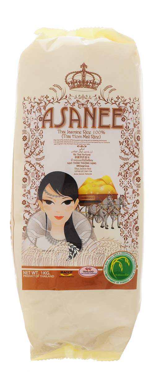 Asanee рис тайский жасминовый, 1 кг8855912000516 Asanee рис тайский жасминовый, 1 кг8855912000516Тайский жасминовый рис получил популярность во всем мире как самый благоухающий и ароматный сорт. Его официальное название Thai Hom Mali (Тай Хом Мали). Этот рис обладает таким нежным и ароматным вкусом, что его принято подавать на стол как самостоятельное блюдо.Тайский жасминовый рис Asanee не содержит глютена. Он является гипоаллергенным и диетическим продуктом. При варке зерна риса сохраняют идеальную форму и становятся белоснежными. Рис является источником растительного белка. Он помогает стабилизировать пищеварительные процессы и укрепляет желудок.