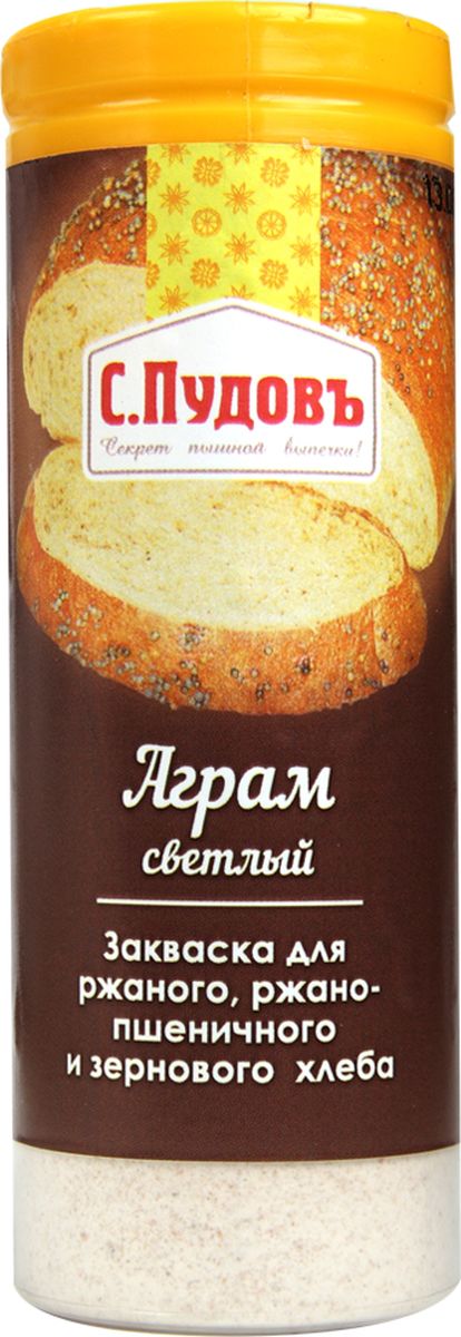 Пудовъ аграм светлый, 60 г4607012294869 Пудовъ аграм светлый, 60 г4607012294869Сухая закваска Аграм светлый используется при выпечке ржаного, ржано-пшеничного и зернового хлеба. Она предназначена для повышения эластичности мякиша, улучшения вкуса и аромата готовых изделий. Рекомендуемая дозировка: 1-2% к массе муки.