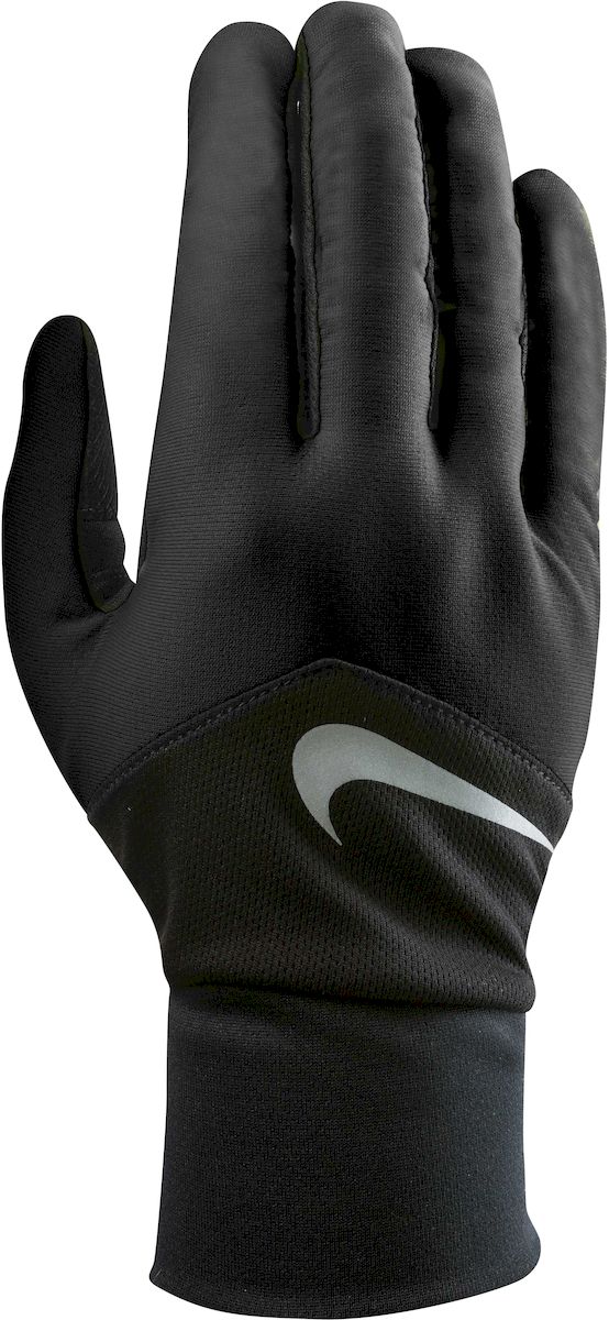 Перчатки для бега женские Nike Dri-Fit Tempo, цвет: черный, серебристый. Размер SN.RG.E5.003.SL Перчатки для бега женские Nike Dri-Fit Tempo, цвет: черный, серебристый. Размер SN.RG.E5.003.SLПерчатки для бега женские Nike Dri-Fit Tempo выполнены из полиэстера. Материал с технологией Dri-FIT обеспечивает быстрое впитывание влаги и ее испарение, что позволяет оставаться коже сухой. Сетчатые вставки с Dri-Fit эффектом обеспечивают оптимальную воздухопроницаемость. Кончик указательного и большого пальца выполнены из материала, совместимого с сенсорным дисплеем. Эргономичная форма, повторяющая очертания руки в расслабленном состоянии. Силиконовые вставки на внутренней части перчаток повышают сцепление. Светоотражающий логотип бренда повышает видимость при слабом освещении.
