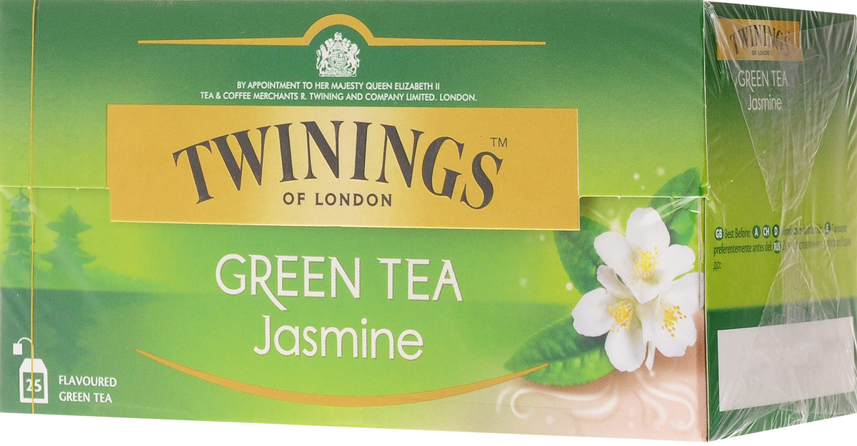 Twinings Green Tea & Jasmine зелёный чай с цветами жасмина в пакетиках, 25 шт070177173166 Twinings Green Tea & Jasmine зелёный чай с цветами жасмина в пакетиках, 25 шт070177173166Twinings Green Tea & Jasmine - смесь сортов зеленого чая с добавлением цветков жасмина.