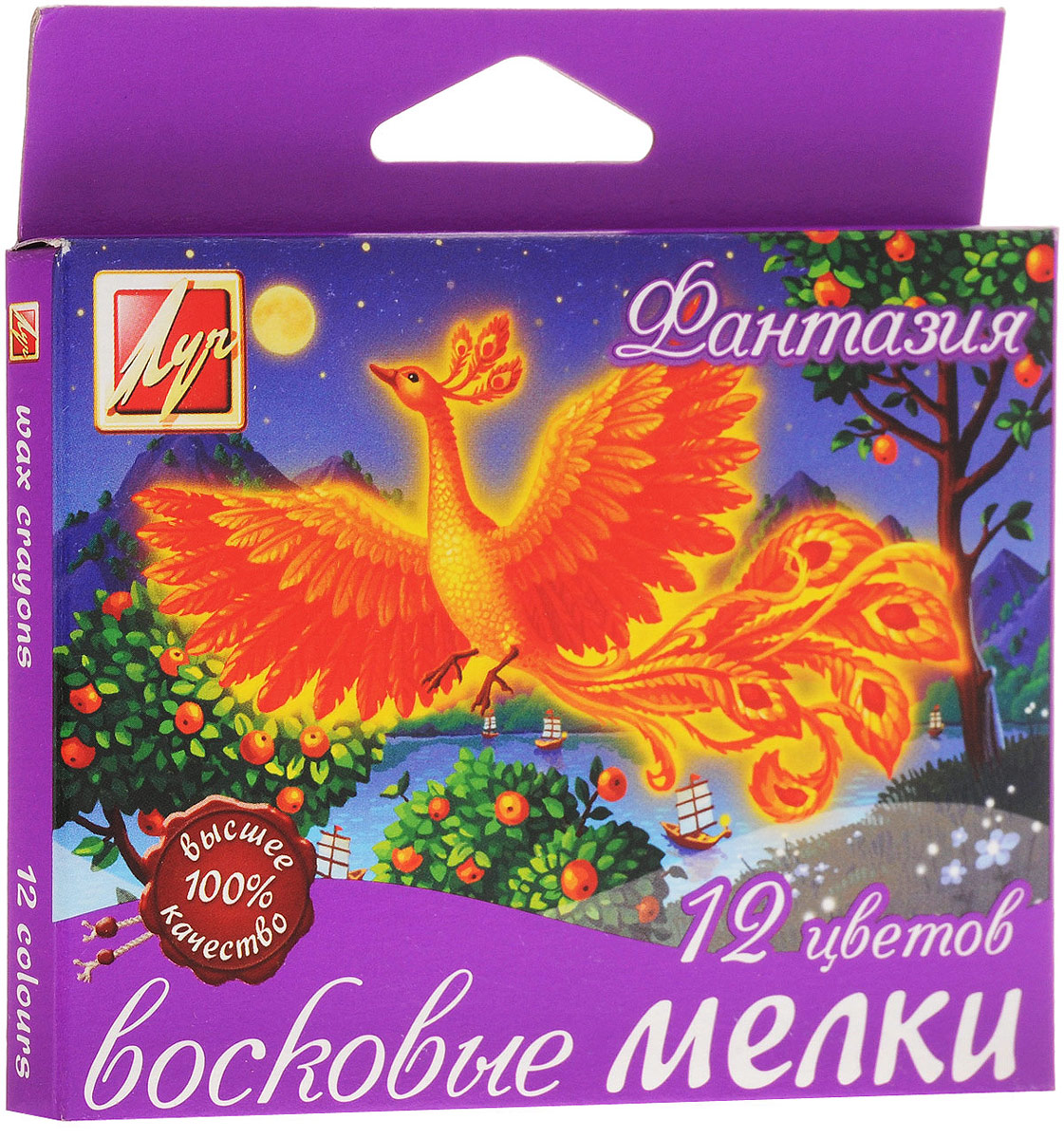 Луч Набор восковых мелков Фантазия Жар-птица 12 цветов25С 1520-08 Луч Набор восковых мелков Фантазия Жар-птица 12 цветов25С 1520-08Набор восковых мелков Луч Фантазия. Жар-птица предназначен для рисования по бумаге, картону или дереву. Мелки изготовлены на основе природных восков с добавлением масла, вследствие чего рисуют мягко, хорошо укрывая поверхность. Имеют яркие, насыщенные цвета. Мелки имеют круглую форму, каждый карандаш обернут в красочную этикетку.Набор восковых мелков Луч Фантазия. Жар-птица откроет юным художникам новые горизонты для творчества, а также поможет отлично развить мелкую моторику рук, цветовое восприятие, фантазию и воображение.Набор упакован в картонную коробку с европодвесом.