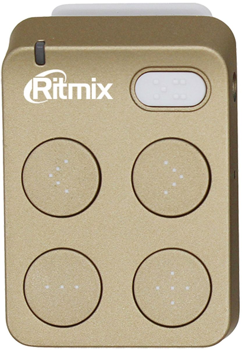 Ritmix RF-2500 8Gb, Gold MP3-плеер15118278 Ritmix RF-2500 8Gb, Gold MP3-плеер15118278Ritmix RF-2500 - компактный и удобный mp3-плеер с надёжным креплением в форме клипсы. Ваш верный спутник во время занятий спорта или активного отдыха.Управлять плеером невероятно удобно: кнопки переключения треков, а также изменения громкости расположены логично и понятно. Пальцы моментально запоминают расположение кнопок, что позволяет управлять гаджетом «вслепую», лёгким движением одной руки.