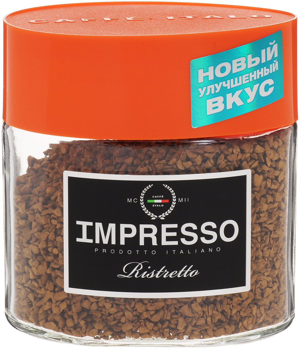 Impresso Ristretto кофе растворимый, 100 г (стеклянная банка)8057288870032 Impresso Ristretto кофе растворимый, 100 г (стеклянная банка)8057288870032Impresso Ristretto - это высококачественная смесь молотого и растворимого кофе из лучшей арабики Бразилии, Никарагуа и Мексики с крепким, насыщенным вкусом. Купаж кофе Impresso Ristretto собран из лучших сортов арабики Бразилии, Никарагуа и Мексики, благодаря чему этот настоящий итальянский кофе обладает поистине крепким и насыщенным вкусом.Уважаемые клиенты! Обращаем ваше внимание на то, что упаковка может иметь несколько видов дизайна. Поставка осуществляется в зависимости от наличия на складе.