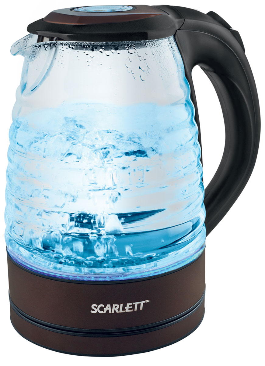 Scarlett SC-EK27G97, Chocolate чайникSC-EK27G97 Scarlett SC-EK27G97, Chocolate чайникSC-EK27G97Чайник электрический Scarlett SC-EK27G97 изготовлен из термостойкого стекла. Внутри прибора находится скрытый нагревательный элемент. Наличие подсветки делает его привлекательным во время эксплуатации. Подсветка голубого цвета позволяет определять количество жидкости в чайнике в темноте. Данная модель позволит быстро вскипятить до 1,7 литра воды благодаря мощности 2200 Вт.