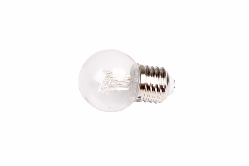 Лампа шар Neon-Night, светодиодная, 6 LED, эффект лампы накаливания, цоколь Е27, цвет: красный405-122 Лампа шар Neon-Night, светодиодная, 6 LED, эффект лампы накаливания, цоколь Е27, цвет: красный405-122Декоративные светодиодные лампы используются с гирляндой Belt Light и служат для украшения улиц, фасадов зданий и интерьеров. Колба лампы имеет форму шара диаметром 45мм, что позволяет увеличить площадь свечения и насыщенность светом окружающего пространства. Она выполнена из ударопрочного прозрачного поликарбоната. 6 светодиодов расположены внутри таким образом, что создается впечатление что перед вами лампа накаливания уникального цвета. Декоративная лампа имеет стандартный цоколь Е27, при помощи которого установка является весьма простой процедурой не занимающей много времени. Суммарная мощность светодиодов составляет всего 1Вт, что позволяет снизить затраты на электроэнергию и подключить гирлянду большей длины. Светодиодные лампы используются с гирляндами Belt Light двух или пятижильными, а при ипользовании специального контроллера можно создать различные динамические световые эффекты.