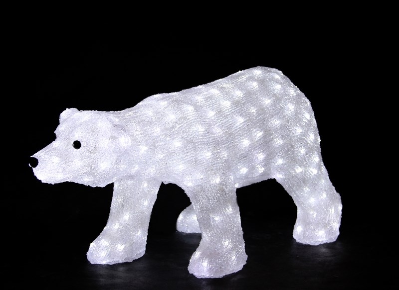 Фигура акриловая светодиодная Neon-Night Белый медведь, 270 LED, с понижающим трансформатором, цвет: белый, 81 х 41 х 45 см513-248 Фигура акриловая светодиодная Neon-Night Белый медведь, 270 LED, с понижающим трансформатором, цвет: белый, 81 х 41 х 45 см513-248Акриловые фигуры за несколько лет вызвали большой интерес у дизайнеров и частных клиентов. С каждым годом расширяется не только ассортимент акриловых фигур, но и появляются новые технологии нанесения акрила. Эти яркие, светящиеся объемные фигуры, состоящие из металлического каркаса, акрила и светодиодов, применяются для оформления и создания новогодней атмосферы в кафе, ресторанах, торговых центрах, магазинах, на площадях и перед входом, а также просто в частных домах и квартирах. Все фигуры укомплектованы понижающим трансформатором , что обеспечивает безопасность при контактировании, а так же имеют степень защиты IP 44, что позволяет использовать их как в помещении, так и на улице. Акриловая светодиодная фигура Белый медведь высотой 81 см, светящаяся более чем 200 ярких диодов, выполнена по специальной технологии нанесения акрила имитируя шерстяной покров реального животного. Она позволит Вам создать ту самую, настояющую новогоднюю атмосферу и принести сотни радостных улыбок.