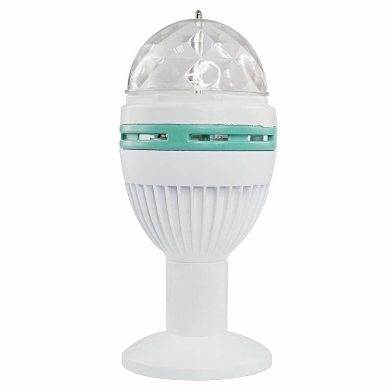 Диско-лампа светодиодная Neon-Night, цоколь e27, с подставкой, 220В601-251 Диско-лампа светодиодная Neon-Night, цоколь e27, с подставкой, 220В601-251Светодиодная диско-лампа представляет собой устройство для создания эффекта светомузыки. Выполнена из пластикового корпуса в виде привычной лампочки, содержит внутри моторчик, который создает динамическое вращение потока разноцветных лучей. Благодаря цоколю е27 вы можете легко вкрутить диско-лампу в Вашу люстру или торшер и устроить настоящую вечеринку прямо у вас дома или на даче. Также Вы можете использовать цоколь на подставке, который идет в комплекте - просто вкрутите в него Вашу диско-лампу и подсоедините шнур питания подставки к сети 220В. Таким образом, установить диско-лампу можно на любую удобную поверхность, а специальные отверстия в подставке позволяют ее смонтировать на стену или потолок. Не ограничивайте себя в вопросе выбора места Вашей дискотеки! Создайте вечеринку уже сейчас!