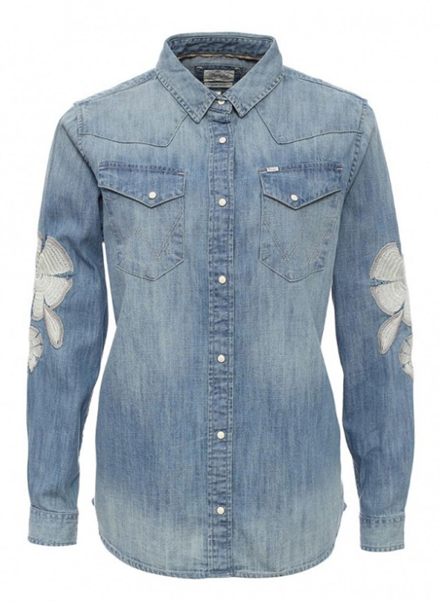Рубашка женская Wrangler, цвет: синий. W51787P4E. Размер L (48)W51787P4E Рубашка женская Wrangler, цвет: синий. W51787P4E. Размер L (48)W51787P4EЖенская рубашка Wrangler выполнена из натурального хлопка. Рубашка с длинными рукавами и отложным воротником застегивается на кнопки спереди. Манжеты рукавов также застегиваются на кнопки. Рубашка оформлена вышивкой в виде цветов на рукавах. На груди расположены два накладных кармана.