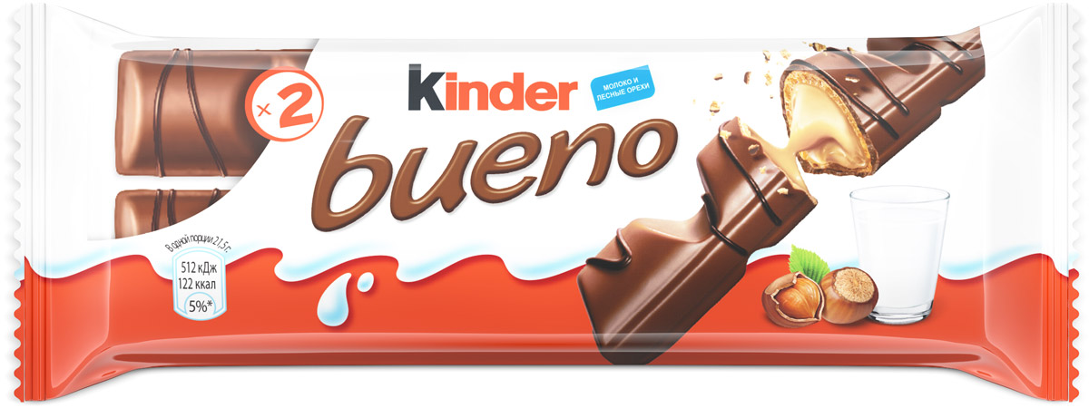 Kinder Bueno вафли в молочном шоколаде с молочно-ореховой начинкой, 43 г77116695/77099242/77096327 Kinder Bueno вафли в молочном шоколаде с молочно-ореховой начинкой, 43 г77116695/77099242/77096327Xрустящая вафля, покрытая молочным шоколадом с нежной молочно-ореховой начинкой.
