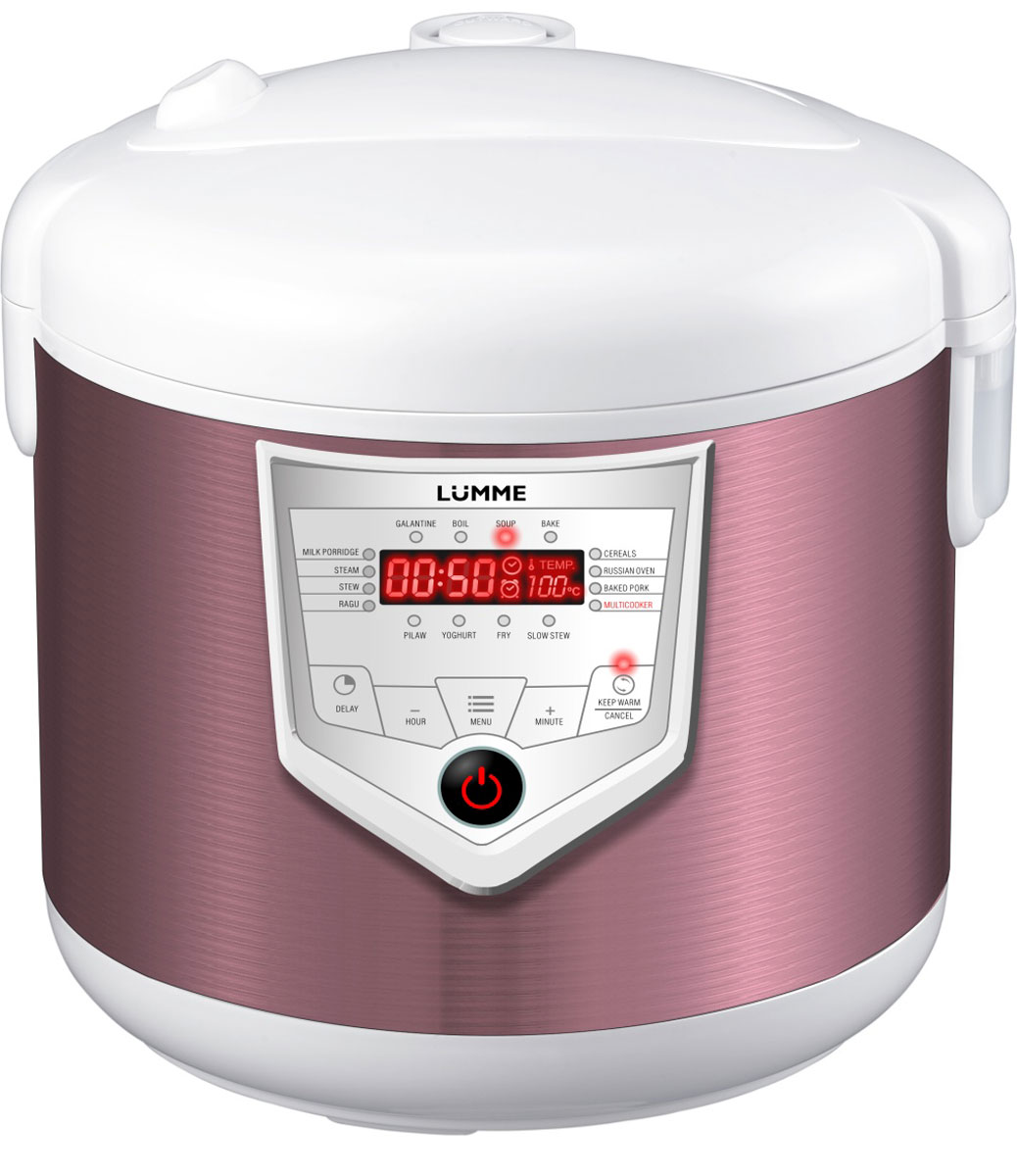 Lumme LU-1444, White Pink мультиваркаLU-1444 Lumme LU-1444, White Pink мультиваркаLU-1444Мультиварка Lumme LU-1444 – это высокотехнологичная кухонная техника для легкого приготовления всевозможных блюд с сохранением всех питательных свойств продуктов!Программы для мультиварок – это удобно, быстро и очень вкусно! Перейдите на новый уровень владения кулинарным искусством с помощью готовых программ Lumme LU-1444!45 программ приготовления (15 автоматических программ и 30 ручных настроек) позволяют приготовить множество новых блюд! Помимо стандартного для большинства мультиварок набора блюд теперь вы можете готовить йогурты, жаркое, студень, заливное, буженину, томить мясо как в русской печи, варить варенье или морс. Для каждой из 15 автоматических программ подобраны оптимальные значения времени и температуры приготовления, загружаемые по умолчанию при запуске программы.Также, одной из главных особенностей мультиварки Lumme LU-1444 является возможность ручной настройки времени (от 1 минуты до 15 часов с шагом в 1 минуту) и температуры приготовления (от 30 до 170°C с шагом в 1°C) в настройках любой программы (кроме программы Йогурт), что позволяет задать 30 вариантов ручных настроек программ приготовления.Ручные настройки в сочетании с вашим опытом помогут добиться наиточнейшего выполнения рецептов и создания новых! Эксперты Lumme создали для вас автоматические программы. Станьте экспертом и вы – создайте свои собственные режимы приготовления по вашим лучшим рецептам! В мультиварке Lumme LU-1444 реализована уникальная функция ШЕФ-ПОВАР Light, которая позволяет изменять заводские настройки автоматических программ до их старта. Исходя из предыдущего опыта приготовления, вы сможете откорректировать программу в зависимости от объема продукта в чаше, степени готовности и специфики приготовления того или иного продукта. Это очень важно если из вашего опыта уже известно, что для полной готовности блюда недостаточно предустановленного в программе времени, или заданная температура не оптимальна для достижения желаемого результата.Мультиварка Lumme LU-1444 оснащена функцией Автоподогрев, которая запускается автоматически после окончания программы и поддерживает блюдо в горячем состоянии в течение 24 часов.Модель Lumme LU-1444 комплектуется чашей с керамическим покрытием GREBLON CK2, которое помогает сохранить истинный вкус и полезные свойства продуктов, не боится механических повреждений и резких перепадов температур. Покрытие обладает хорошими антипригарными качествами. Также, оно имеет антибактериальные свойства, не окисляется и не выделяет вредные примеси при нагревании.
