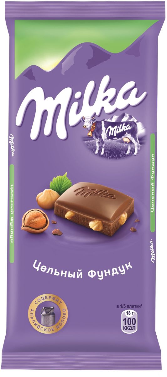 Milka шоколад молочный с цельным фундуком, 90 г4001812, 4021536 Milka шоколад молочный с цельным фундуком, 90 г4001812, 402153617 ноября 1825 года швейцарский шоколатье и пекарь Филипп Сушард (1797-1884) открыл в Нушатель, Швейцария, пекарню, где он продавал десерты ручной работы. В течение следующего года производство стремительно расширялось, и фабрика была перенесена в соседний Серрер, в помещение, занимаемое ранее водяной мельницей; Филипп ежедневно продавал уже по 25-30 килограммов шоколада Milka.В течение 1890-ых в шоколадную продукцию Suchard начало добавляться молоко. Согласно Хорватским источникам, название для шоколадной продукции Милка было выбрано Филиппом в знак его страсти, почтения и симпатии к хорватской сопрано-певице Милке Терниной (1863-1941).В 1970 компания Suchard слилась со швейцарским производителем Toblerone, образовав этим слиянием Interfood. В 1982 Interfood была объединена с кофейной компанией Jacobs, превратившись в Jacobs Suchard, которая вскоре была приобретена, (включая бренд Milka), компанией Kraft Foods. В октябре 2012 года компания была переименована в Mondelez International.