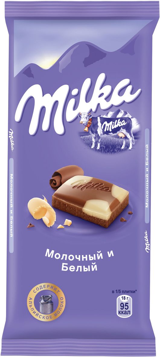 Milka шоколад молочный с белым шоколадом, 90 г4005923, 4021559 Milka шоколад молочный с белым шоколадом, 90 г4005923, 402155917 ноября 1825 года швейцарский шоколатье и пекарь Филипп Сушард открыл в Нушатель, Швейцария, пекарню, где он продавал десерты ручной работы. В течение следующего года производство стремительно расширялось, и фабрика была перенесена в соседний Серрер, в помещение, занимаемое ранее водяной мельницей; Филипп ежедневно продавал уже по 25-30 килограммов шоколада Milka.В течение 1890-ых в шоколадную продукцию Suchard начало добавляться молоко. Согласно Хорватским источникам, название для шоколадной продукции Милка было выбрано Филиппом в знак его страсти, почтения и симпатии к хорватской сопрано-певице Милке Терниной.В 1970 компания Suchard слилась со швейцарским производителем Toblerone, образовав этим слиянием Interfood. В 1982 Interfood была объединена с кофейной компанией Jacobs, превратившись в Jacobs Suchard, которая вскоре была приобретена, (включая бренд Milka), компанией Kraft Foods. В октябре 2012 года компания была переименована в Mondelez International.