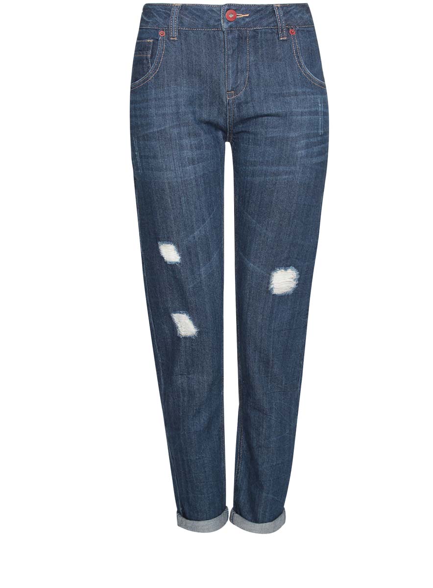 Джинсы женские oodji Denim, цвет: темно-синий. 12105015/42559/7900W. Размер 26 (42)12105015/42559/7900W Джинсы женские oodji Denim, цвет: темно-синий. 12105015/42559/7900W. Размер 26 (42)12105015/42559/7900WЖенские джинсы-бойфренды oodji Denim выполнены из натурального хлопка. Модель по поясу застегивается на пуговицу и имеет ширинку на застежке-молнии. Пояс дополнен шлевками для ремня. Спереди расположено два втачных кармана и маленький накладной кармашек, а сзади - два накладных кармана. Низ брючин дополнен отворотами. Джинсы оформлены потертостями и контрастной отстрочкой.