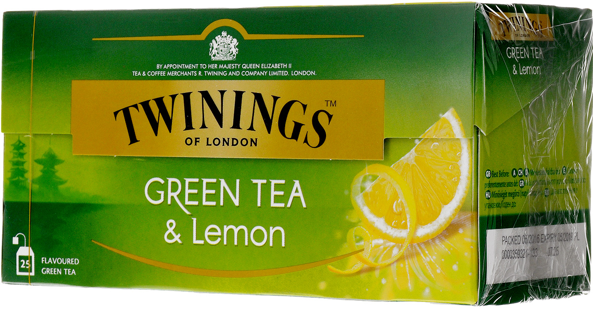 Twinings Green Tea & Lemon зелёный чай с цедрой лимона в пакетиках, 25 шт070177173159 Twinings Green Tea & Lemon зелёный чай с цедрой лимона в пакетиках, 25 шт070177173159Уникальная смесь зеленого чая с добавлением лимонной цедры