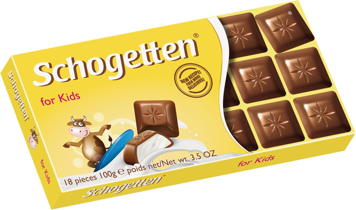 Schogetten for Kids Молочный шоколад с молочной начинкой, 100 г50587590 Schogetten for Kids Молочный шоколад с молочной начинкой, 100 г50587590Невероятно нежный альпийский шоколад с молочной начинкой, обогащенной кальцием. Шоколад Schogetten For Kids - это великолепное сочетание кусочков нежного молочного шоколада с кремом из молока, созданный специально для детей.Шоколад Шогеттен изготавливается начиная с 1857 года. В состав входят компоненты только высокого качества. В упаковке шоколада Schogetten 18 сладких квадратиков, которые сложены в цельную плитку шоколада, что подарит незабываемые впечатления от вкуса и возможность поделиться лакомством с друзьями.