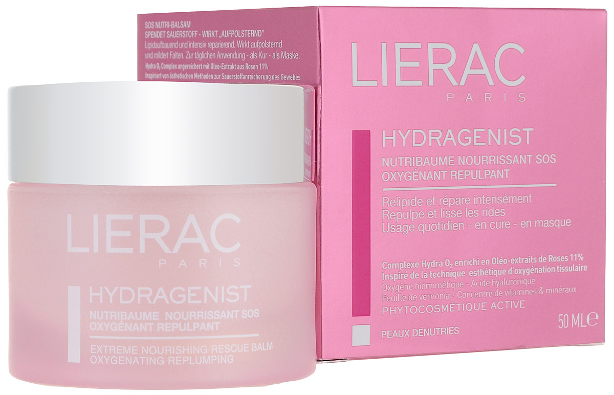 Lierac Hydragenist Бальзам SOS кислородный питательный, 50 млL236 Lierac Hydragenist Бальзам SOS кислородный питательный, 50 млL236Питательный бальзам с нежным ароматом розы, жасмина и гардении моментально впитывается, устраняя чувство стянутости и раздражения. Благодаря увеличенной концентрации уникального гидра комплекса, восстанавливается эластичность, упругость и здоровое сияние даже очень обезвоженной кожи. Масляные экстракты мускатной и дикой чилийской розы (Омега 3, 6, 9) и масло карите обеспечивают глубокий питательный эффект. Цвет лица становится свежим, морщинки разглаживаются.