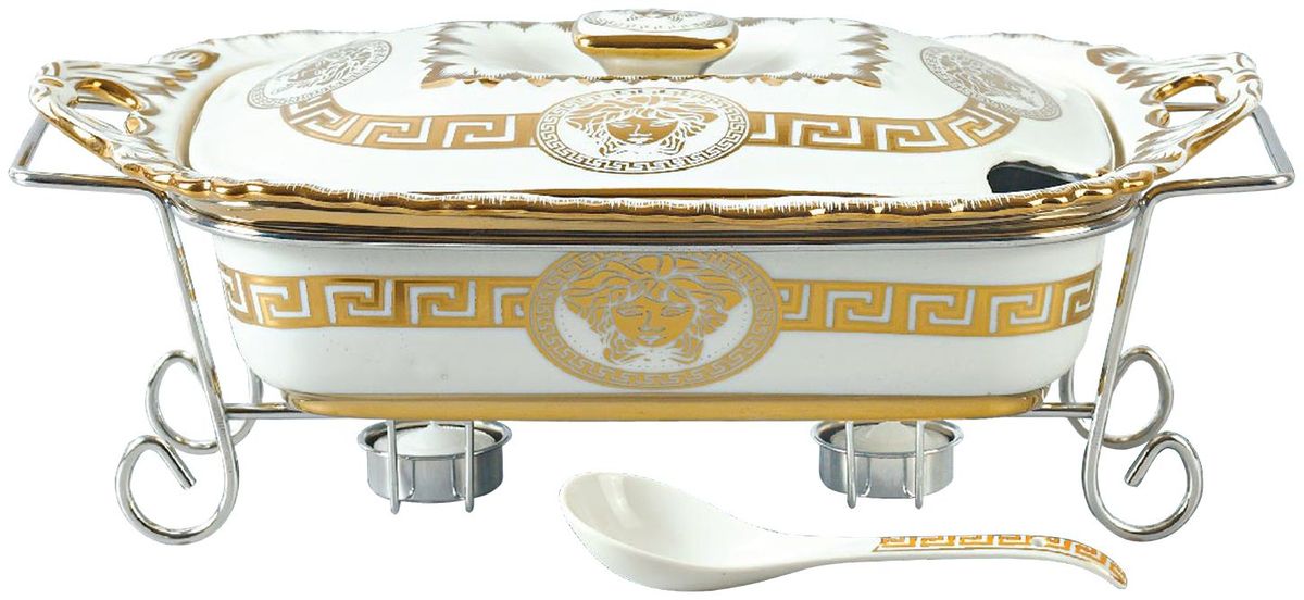 Мармит Madonna, цвет: белый, золотистый, 2,6 л. MA - 11351135MA Мармит Madonna, цвет: белый, золотистый, 2,6 л. MA - 11351135MAМармит Madonna выполненный из фарфора предназначен для приготовления блюд в духовке. Изделие с металлической подставкой с подсвечниками и фарфоровой ложкой. Фарфоровая форма декорирована оригинальным золотистымузором. Благодаря красивому дизайну мармит с приготовленным блюдом можно сразу подавать на стол, не перекладывая на сервировочные тарелки. Форма помещается на металлическую подставку. Свечи обеспечивает легкий подогрев блюда и не дает ему остыть. Элегантный дизайн мармита позволит ему изящно украсить стол.