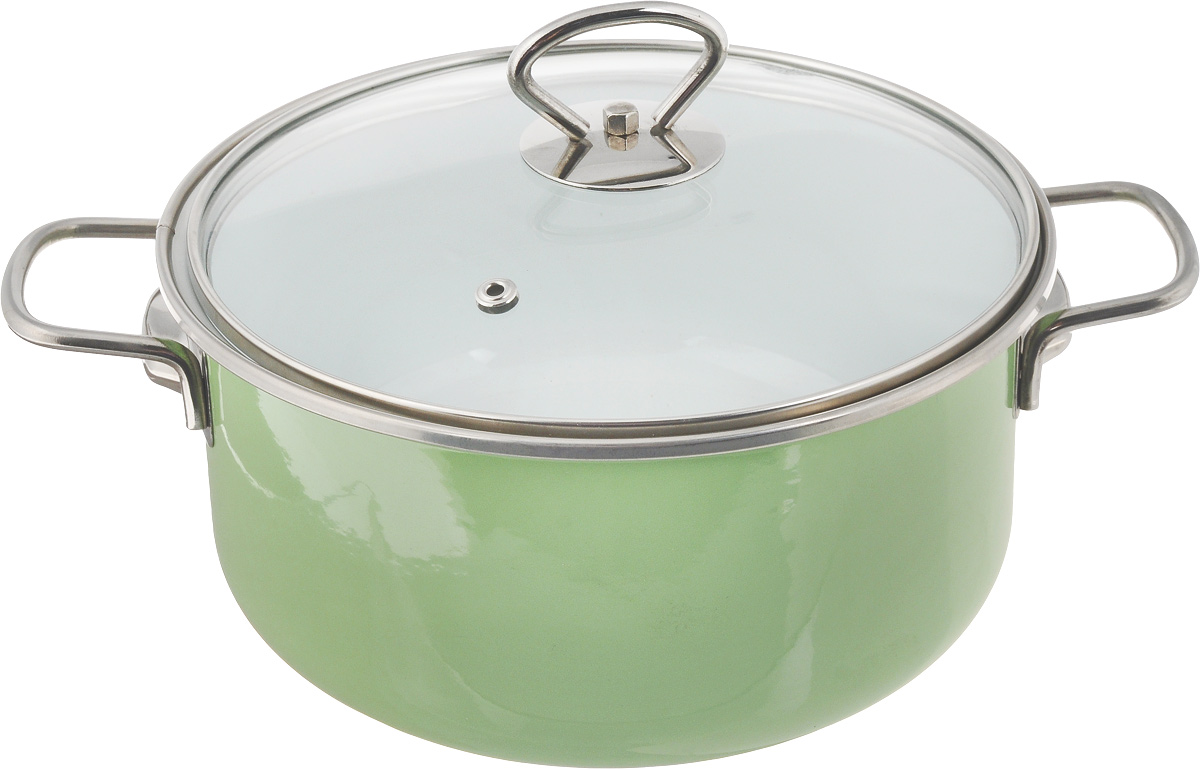 Кастрюля эмалированная Elros Green Apple с крышкой, 3 лС-1812САП4/3ДСзл Кастрюля эмалированная Elros Green Apple с крышкой, 3 лС-1812САП4/3ДСзлКастрюля Elros Green Apple изготовлена из высококачественного стального проката, покрытого двумя слоями жаропрочной эмали. Стеклокерамика инертна и устойчива к пищевым кислотам, не вступает во взаимодействие с продуктами и не искажает их вкусовые качества. Прочный стальной корпус обеспечивает эффективную тепловую обработку пищевых продуктов и не деформируется в процессе эксплуатации.Кастрюля оснащена ручками и стеклянной крышкой. Посуда подходит для всех видов плит, включая индукционные. Диаметр кастрюли по верхнему краю: 21 см.Ширина кастрюли (с учетом ручек): 29 см. Высота стенки: 10,5 см.