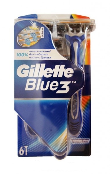 Gillette Бритвы одноразовые Blue 3, 6 штBLI-84859459 Gillette Бритвы одноразовые Blue 3, 6 штBLI-84859459Gillette - лучше для мужчины нет!Gillette Blue 3 - лучшая одноразовая бритва Gillette.- Три последовательно расположенных независимо подвешенных лезвия.- Плавающая головка для комфортного бритья.- Эргономичная прорезиненная ручка.- Улучшенная смазывающая полоска, уменьшающая раздражение.- Защитные микрогребни.- Хромовое покрытие - лезвия служат дольше. - Плавающая головка.- Увлажняющая полоска для снижения раздражения.- Прорезиненная ручка для большего удобства.Товар сертифицирован.