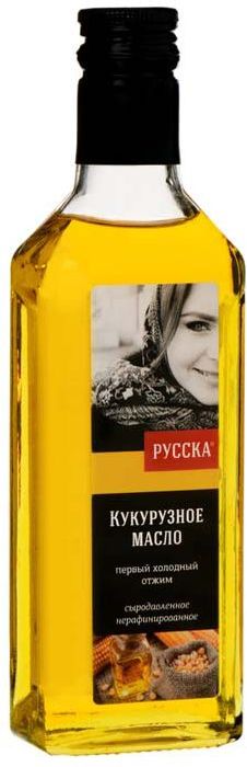 Русска масло кукурузное нерафинированное, 250 ггзш003 Русска масло кукурузное нерафинированное, 250 ггзш003Кукурузное сыродавленное нерафинированное масло первого холодного отжима.Производится из отборных кукурузных зародышей, которые составляет всего 10% от веса кукурузного зерна. В зародыше содержится основная часть жира – 80%, 74% минеральных веществ и 20% белков.Это натуральное и полезное растительное масло с приятным запахом и вкусом. Оно подходит для жарки и заправки различных блюд. Содержит большое количество витамина E, который сохраняет молодость и красоту. Это масло является прекрасным диетическим продуктом, который укрепляет иммунитет, стимулирует обмен веществ и легко усваивается организмом.