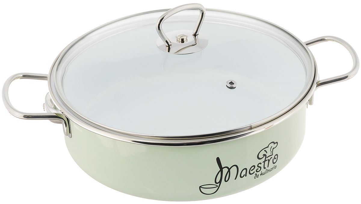Кастрюля эмалированная Vitross Maestro с крышкой, цвет: салатовый, 3 л1SH245S/8SH245S Кастрюля эмалированная Vitross Maestro с крышкой, цвет: салатовый, 3 л1SH245S/8SH245SКастрюля эмалированная Vitross Maestro изготовлена из высококачественной стали, покрытой жаропрочной эмалью. Стеклокерамика инертна и устойчива к пищевым кислотам, не вступает во взаимодействие с продуктами и не искажает их вкусовые качества. Такое покрытие защищает сталь от коррозии и придает посуде гладкую стекловидную поверхность. Кроме того, такая посуда наиболее безопасна и экологична. Прочный стальной корпус обеспечивает эффективную тепловую обработку пищевых продуктов и не деформируется в процессе эксплуатации. Кастрюля оснащена прочными стальными ручками. Крышка выполнена из жаропрочного стекла, она плотно прилегает к краю посуды и сохраняет аромат блюд. Внешние стенки кастрюли выполнены в нежно-розовом цвете, что сделает посуду настоящим украшением интерьера кухни.Кастрюля подходит для газовых, электрических, стеклокерамических, индукционных плит. Можно мыть в посудомоечной машине. Высота стенки: 10 см. Ширина (с учетом ручек): 30 см.