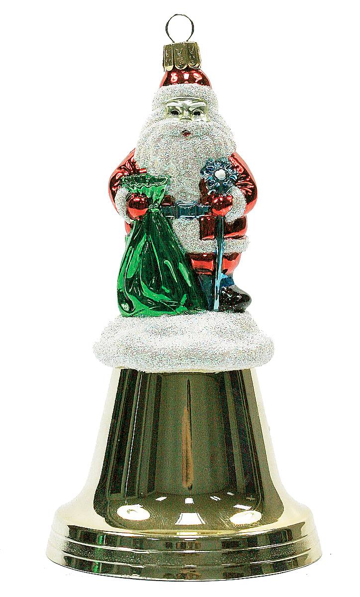 Украшение новогоднее подвесное Mister Christmas Дед Мороз на колоколе, цвет: золотистый, длина 15 см мягкая игрушка mister christmas дед мороз