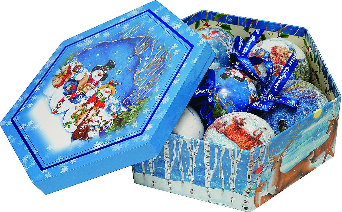 Набор новогодних подвесных украшений Mister Christmas Папье-маше, диаметр 7,5 см, 7 шт. PM-2-7PM-2-7 Набор новогодних подвесных украшений Mister Christmas Папье-маше, диаметр 7,5 см, 7 шт. PM-2-7PM-2-7Набор из 7 подвесных украшений Mister Christmas Папье-маше прекрасно подойдет для праздничного декора новогодней ели. Изделия, выполненные из бумаги и покрытые несколькими слоями лака, очень прочные и легкие. Такие шары создадут единый стиль в оформлении не только ели, но и интерьера вашего дома. В наборе игрушки имеют глянцевую поверхность и покрытые мелкой пластиковой крошкой.Все изделия оснащены атласной ленточкой с логотипом бренда Mister Christmas для подвешивания. Такие украшения станут превосходным подарком к Новому году, а так же дополнят коллекцию оригинальных новогодних елочных игрушек.
