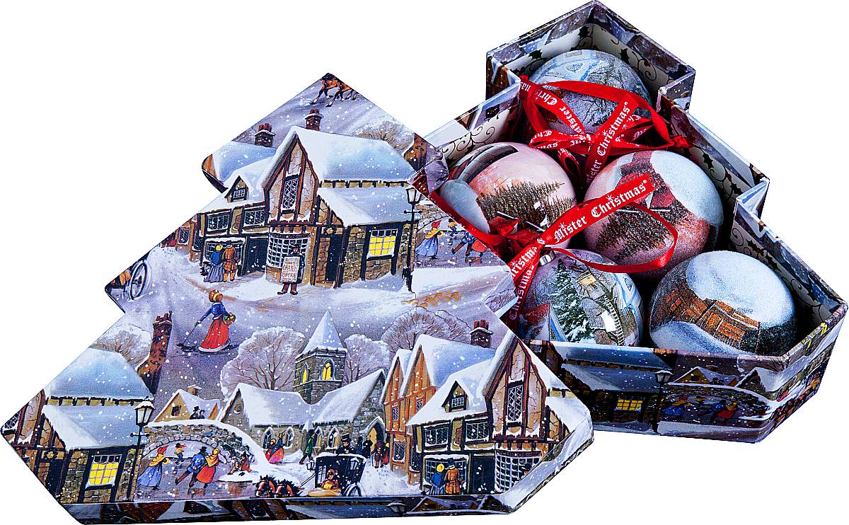 Набор новогодних подвесных украшений Mister Christmas Папье-маше, диаметр 7,5 см, 6 шт. PM-24-6TPM-24-6T Набор новогодних подвесных украшений Mister Christmas Папье-маше, диаметр 7,5 см, 6 шт. PM-24-6TPM-24-6TНабор из 6 подвесных украшений Mister Christmas Папье-маше прекрасно подойдет для праздничного декора новогодней ели. Изделия, выполненные из бумаги и покрытые несколькими слоями лака, очень прочные и легкие. Такие шары создадут единый стиль в оформлении не только ели, но и интерьера вашего дома. В наборе игрушки имеют глянцевую поверхность и покрытые мелкой пластиковой крошкой.Все изделия оснащены атласной ленточкой с логотипом бренда Mister Christmas для подвешивания. Такие украшения станут превосходным подарком к Новому году, а так же дополнят коллекцию оригинальных новогодних елочных игрушек.