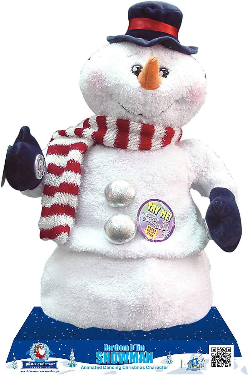 Игрушка новогодняя Mister Christmas Снеговик, электромеханическая, высота 40 смSM-62019 Игрушка новогодняя Mister Christmas Снеговик, электромеханическая, высота 40 смSM-62019Новогодняя музыкальная игрушка Mister Christmas Снеговик приятно удивит и порадует. Снеговик выглядит таким, каким мы привыкли его себе представлять: белоснежные тело и голова, маленькие черные глаза-бусинки, нос-морковка, варежки, шляпка, шарф, сапожки. Электромеханическая игрушка порадует своими способностями. После нажатия на кнопку, расположенную на варежке, игрушка поздравит с новым годом, споет веселую новогоднюю песню и станцует зажигательный танец. И подсветит свое представление яркими светодиодными огнями, встроенными в щеки. Она полностью соответствует заявленным техническим характеристикам и отличается высоким качеством. Игрушка будет радовать вас долго, если не забывать вовремя заменять батарейки. В снеговика встроен надежный механизм, который прослужит много лет. Материалы, из которых выполнен новогодний сувенир: текстиль и полимеры, - натуральные, прочные и безопасные. Такую примечательную вещицу можно поставить к подаркам под елку, а можно украсить ею любой уголок дома. Такой подарок принесет удовольствие и детям, и взрослым. Работает игрушка как от батареек, так и от сети (адаптер в комплекте).