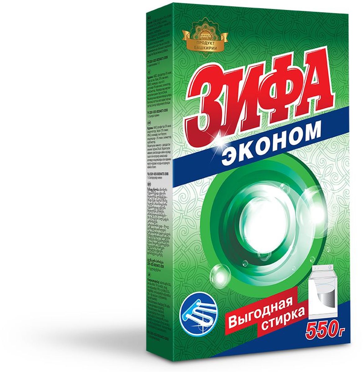 Стиральный порошок Зифа Эконом, 550 г7690 Стиральный порошок Зифа Эконом, 550 г7690Предназначено для замачивания и стирки изделий из хлопчатобумажных,льняных и синтетических волокон(кроме изделий из натуральных шерсти и шелка)в стиральных машинах активаторного типа и ручной стирки.Оптимизированнаяформуладляобеспечениявысокоймоющейспособностиидоступнойценыпродукта.