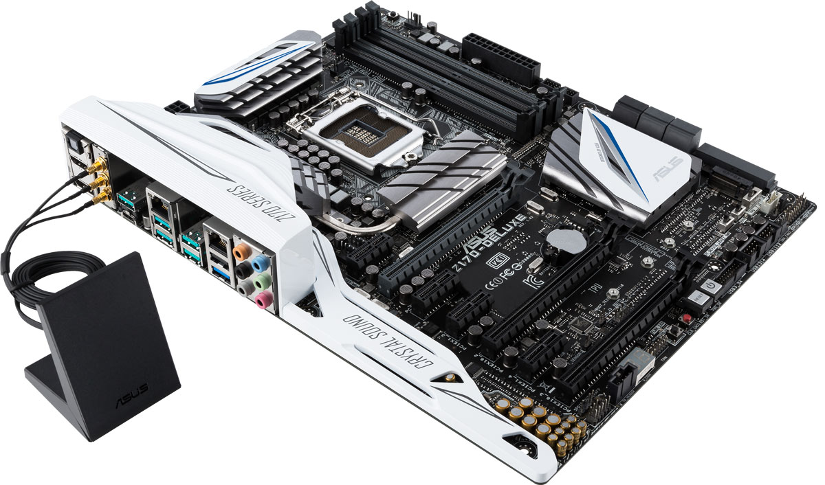 ASUS Z170-Deluxe материнская платаZ170-DELUXE ASUS Z170-Deluxe материнская платаZ170-DELUXEВысокопроизводительная материнская плата Asus Z170-Deluxe с гибкими разгонными функциями и встроенным интерфейсом Wi-Fi 802.11acДанная материнская плата совместима с процессорами Intel для разъема LGA1151, которые включают в себя интегрированное графическое ядро и контроллеры памяти и шины PCI Express с поддержкой двухканальной DDR4 SDRAM и 16 линий PCI Express 3.0/2.0.Intel Z170 Express – это новейший чипсет, оптимизированный для работы с процессорами Intel серий Core i7, Core i5, Core i3, Pentium и Celeron, вставляемыми в разъем LGA1151. Он отличается высокой стабильностью, производительностью и пропускной способностью. Z170 поддерживает до десяти портов USB 3.0, шесть портов SATA 6 Гбит/с и интерфейс M.2 (32 Гбит/с), а также позволяет использовать графическое ядро, встроенное в современные процессоры Intel.Найти оптимальные настройки компьютера стало предельно просто – достаточно воспользоваться функцией 5-сторонней оптимизации от ASUS! С ее помощью можно легко получить максимальную производительность процессора или максимальную экономию электроэнергии, задать стабильные настройки цифровой системы питания, отрегулировать скорость работы вентиляторов и даже сконфигурировать сетевой контроллер и аудиосистему. Иными словами, с помощью этой функции вы легко можете оптимизировать свой компьютер под конкретные приложения, которые используете чаще всего.Благодаря оригинальной Т-образной топологии подключения слотов системной памяти DDR4 увеличивается ее разгонный потенциал. Именно это позволяет достичь более высоких частот при разгоне модулей памяти на материнской плате Asus Z170-Deluxe: более 3733 МГц при задействовании всех слотов.С помощью адаптера Hyper Kit к данной материнской плате можно подключить перспективные 2,5-дюймовые твердотельные накопители с разъемом U.2, которые будут способны полностью задействовать пропускную способность интерфейса PCI Express 3.0 x4 (32 Гбит/с). Включенная в комплект поставки низкопрофильная плата расширения с интерфейсом PCIe x4 поддерживает твердотельные накопители M.2 любого формата: от 2230 до 22110.В комплект поставки входят двухдиапазонные антенны (2,5 и 5 ГГц, 3T3R). Скорость передачи данных по сети Wi-Fi 802.11ac составляет до 1300 Мбит/с. Интерфейс SATA Express способен полностью обеспечить требования высокоскоростных твердотельных накопителей к пропускной способности. При этом он обладает обратной совместимостью с обычными накопителями SATA. Чтобы увеличить скорость работы пользовательской памяти до беспрецедентных значений, можно объединить пару твердотельных накопителей с интерфейсом PCIe в RAID0-массив.Данная плата может похвастать встроенной поддержкой USB 3.1 и предлагает пять разъемов Type-A плюс один обратимый разъем Type-C. Кроме того, специалисты Asus реализовали возможность дополнительного ускорения USB 3.1 с помощью специальной утилиты Asus USB 3.1 Boost.Графический интерфейс BIOS с поддержкой мыши предлагает два режима работы: простой режим с базовыми настройками для обычных пользователей и продвинутый для энтузиастов.Предрегулятор системы питания уменьшает уровень помех на входе аудиосхемы. Левый и правый аудиоканалы разведены в разных слоях печатной платы. Усилитель обеспечивает великолепный звук при использовании наушников и внешних акустических систем. Японские конденсаторы вносят неоценимый вклад в обеспечение высокого качества звука.Ethernet-контроллеры, разработанные специалистами Intel, славятся своей стабильной и эффективной работой при низком уровне загрузке центрального процессора. Разъем проводной сети на данной материнской плате оснащается специальной защитой от статического электричества и перепадов напряжения.Функция Turbo LAN с технологией управления сетевым трафиком c FosSpeed позволяет легко уменьшить лаги во время игры через интернет посредством удобного программного интерфейса.Технология KeyBot модернизирует обычную клавиатуру, причем делает это мгновенно! Чтобы задействовать встроенный в материнскую плату микропроцессор KeyBot, необходимо подключить клавиатуру к специальному порту USB. Затем с помощью удобной утилиты вы сможете назначать макросы функциональным клавишам F1-F10, настраивать горячие клавиши для запуска любых приложений, включать компьютер и даже перепрошивать BIOS!На материнской плате Asus Z170-Deluxe имеется разноцветная светодиодная подсветка, которая обладает не только эстетической, но и информативной функцией. Например, ее цвет может указывать на текущую температуру центрального процессора.Материнская плата Asus Z170-Deluxe может похвастаться долгим сроком службы за счет технологии 5X Protection II, которая охватывает целый ряд инженерных решений, служащих для защиты от электрических перегрузок, коррозии, электростатических разрядов и прочих неприятностей. За их стабильную работу отвечает цифровая система питания DIGI+.