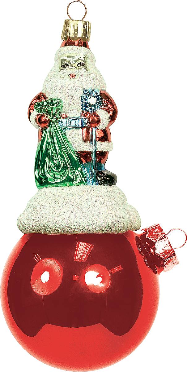 Украшение новогоднее подвесное Mister Christmas Дед Мороз на шаре, цвет: красный, длина 11 смBD 60-200 Украшение новогоднее подвесное Mister Christmas Дед Мороз на шаре, цвет: красный, длина 11 смBD 60-200Подвесное украшение Mister Christmas Дед Мороз на шаре представляет собой весьма оригинальную елочную игрушку 2 в 1. Это и классический елочный шар, и миниатюрная фигурка Деда Мороза. Изделие выполнено из качественного пластика и отличается прочностью и безопасностью. Матовые краски, блестки, крепления – все эти элементы декора долгие годы будут поддерживать идеальное состояние елочной игрушки. Украшение Mister Christmas Дед Мороз на шаре - это не просто классическая елочная игрушка. Оно может стать элементом праздничного декора, если установить на специальной подставке. В любом случае такая игрушка будет привлекать внимание и создавать праздничную атмосферу в доме или офисе.