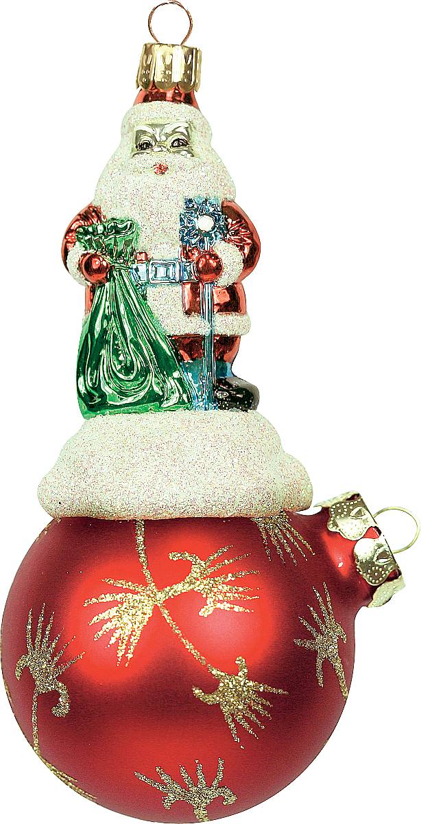 Украшение новогоднее подвесное Mister Christmas Дед Мороз на шаре, цвет: красный, золотистый, длина 11 см. BD 60-625BD 60-625/200 Украшение новогоднее подвесное Mister Christmas Дед Мороз на шаре, цвет: красный, золотистый, длина 11 см. BD 60-625BD 60-625/200Подвесное украшение Mister Christmas Дед Мороз на шаре представляет собой весьма оригинальную елочную игрушку 2 в 1. Это и классический елочный шар, и миниатюрная фигурка Деда Мороза. Изделие выполнено из качественного пластика и отличается прочностью и безопасностью. Матовые краски, блестки, крепления - все эти элементы декора долгие годы будут поддерживать идеальное состояние елочной игрушки. Украшение Mister Christmas Дед Мороз на шаре - это не просто классическая елочная игрушка. Оно может стать элементом праздничного декора, если установить на специальной подставке. В любом случае такая игрушка будет привлекать внимание и создавать праздничную атмосферу в доме или офисе.