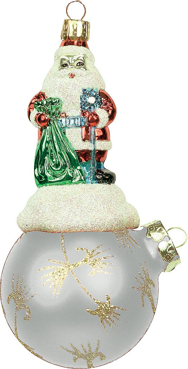 Украшение новогоднее подвесное Mister Christmas Дед Мороз на шаре, цвет: серый, золотистый, длина 15 см. BD 80-625BD 80-625/204 Украшение новогоднее подвесное Mister Christmas Дед Мороз на шаре, цвет: серый, золотистый, длина 15 см. BD 80-625BD 80-625/204Подвесное украшение Mister Christmas Дед Мороз на шаре представляет собой весьма оригинальную елочную игрушку 2 в 1. Это и классический елочный шар, и миниатюрная фигурка Деда Мороза. Изделие выполнено из качественного пластика и отличается прочностью и безопасностью. Украшение Mister Christmas Дед Мороз на шаре - это не просто классическая елочная игрушка. Оно может стать элементом праздничного декора, если установить на специальной подставке. В любом случае такая игрушка будет привлекать внимание и создавать праздничную атмосферу в доме или офисе.