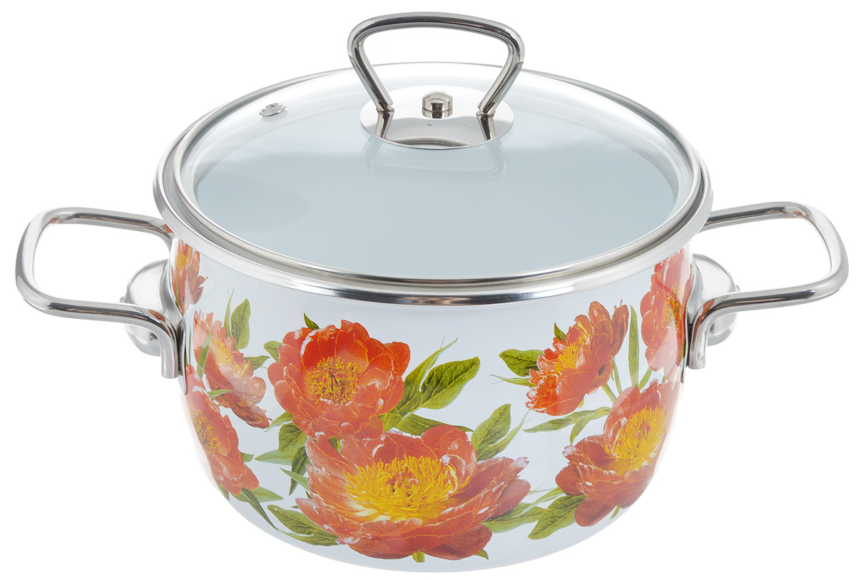 Кастрюля эмалированная Vitross Peony с крышкой, 2 л8SC165S/1SC165S Кастрюля эмалированная Vitross Peony с крышкой, 2 л8SC165S/1SC165SКастрюля эмалированная Vitross Peony изготовлена из высококачественной стали, покрытой жаропрочной эмалью. Стеклокерамика инертна и устойчива к пищевым кислотам, не вступает во взаимодействие с продуктами и не искажает их вкусовые качества. Такое покрытие защищает сталь от коррозии и придает посуде гладкую стекловидную поверхность. Кроме того, такая посуда наиболее безопасна и экологична. Прочный стальной корпус обеспечивает эффективную тепловую обработку пищевых продуктов и не деформируется в процессе эксплуатации. Кастрюля оснащена прочными стальными ручками. Крышка выполнена из жаропрочного стекла, она плотно прилегает к краю посуды и сохраняет аромат блюд. Внешние стенки кастрюли декорированы цветочным рисунком, что сделает посуду настоящим украшением интерьера кухни.Кастрюля подходит для газовых, электрических, стеклокерамических, индукционных плит. Можно мыть в посудомоечной машине. Высота стенки: 11 см. Ширина (с учетом ручек): 25 см.