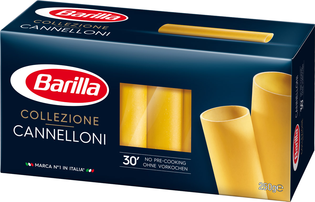 Barilla Cannelloni паста каннеллони, 250 г8076808070882 Barilla Cannelloni паста каннеллони, 250 г8076808070882Историки сомневаются о точном месте происхождения Каннеллони, но они единодушно сходятся во мнении, что Каннеллони - один из первых видов пасты. С давних времен их готовили из теста, замешанного на воде и смолотого с солью зерна, затем тесто раскатывали и нарезали на прямоугольники, на которые клали начинку, сворачивали в трубочку и затем запекли.Паста в виде крупных полых трубочек, которая обычно используется для фарширования (диаметр около 2 см).Каннелони фаршируют мясным или рыбным фаршем, сыром, грибами или овощами, укладывают на противень, заливают соусом (чаще всего используют классический томатный или соус бешамель) и запекают в духовке до готовности. Каннеллони Barilla не требуют предварительного отваривания.Уважаемые клиенты! Обращаем ваше внимание на то, что упаковка может иметь несколько видов дизайна. Поставка осуществляется в зависимости от наличия на складе.