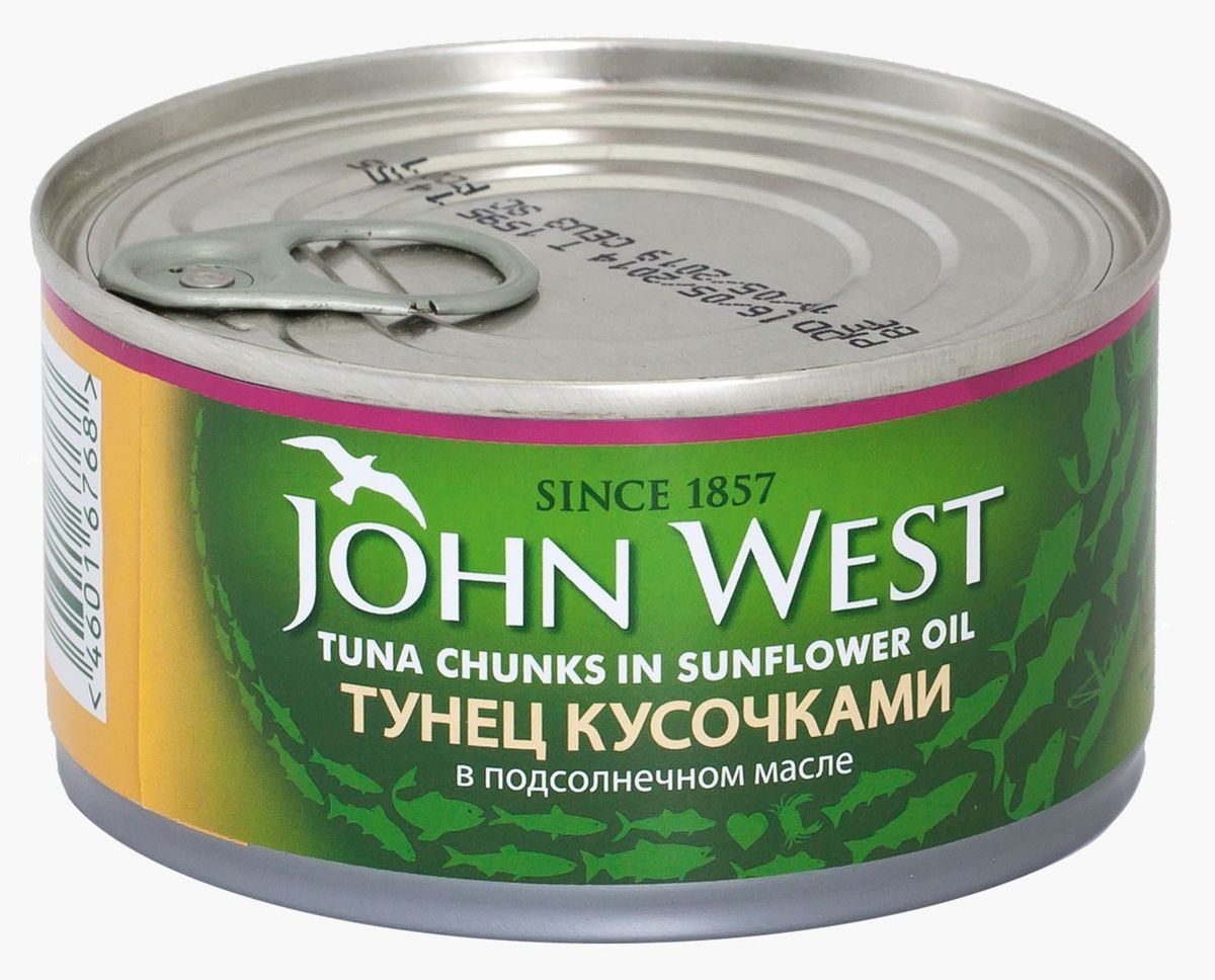 John West тунец кусочками в подсолнечном масле, 185 г64420 John West тунец кусочками в подсолнечном масле, 185 г64420Деликатный вкус тунца JOHN WEST кусочками в растительном масле делает его прекрасным дополнением различных блюд. С ним можно приготовить легкие сэндвичи, добавлять его в горячие блюда и в салаты. Благодаря минимальному содержанию жира данный продукт может быть включен в рацион людей, следящих за своей фигурой. В его состав входят исключительно натуральные продукты, консерванты отсутствуют. Побаловать себя и своих близких вкусным и полезным тунцом вы сможете в любое время года.