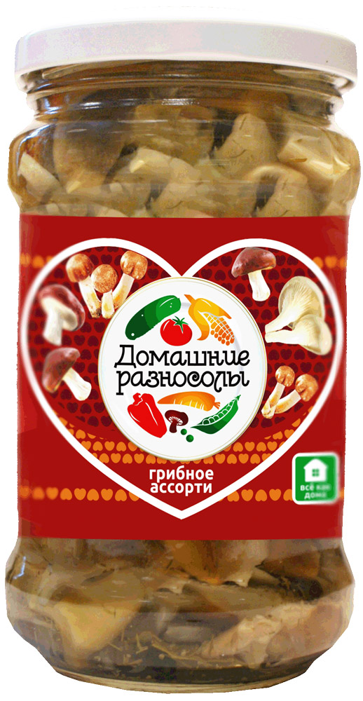 Домашние разносолы грибное ассорти, 314 мл0405212052330000 Домашние разносолы грибное ассорти, 314 мл0405212052330000Маринованное грибное ассорти можно подавать к столу в качестве самостоятельной начинки. Помимо того его используют как ингредиент для приготовления салатов, закусок, супов, основных блюд и даже выпечки. В Италии маринованное грибное ассорти добавляют в процессе приготовления таких знаменитых национальных блюд, как пицца или паста.