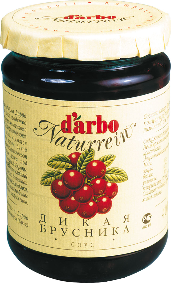 Darbo соус дикая брусника, 400 г22901 Darbo соус дикая брусника, 400 г22901Семейная фирма ДАрбо начала производство конфитюров и компотов в 1879году. Для приготовления соуса используются отборные ягоды дикойбрусники, которые поспевают в течение лета под солнцем Северной Европы.Изысканный кисло-сладкий вкус прекрасно дополнит как блюда из мяса, индейки, свинины, так и оладьи, блины или просто мороженое.