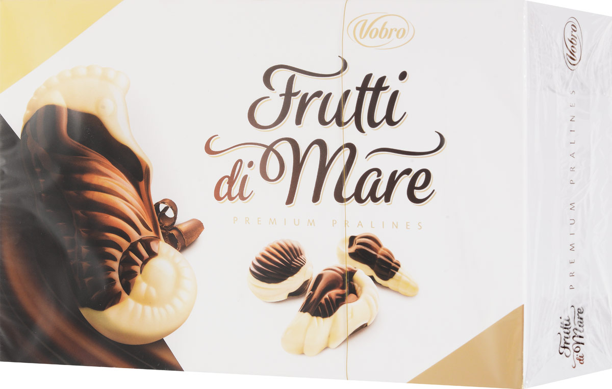 Vobro Frutti di Mare набор шоколадных конфет в виде морских ракушек, 350 г13863 Vobro Frutti di Mare набор шоколадных конфет в виде морских ракушек, 350 г13863Уникальная форма и неповторимый вкус… Такими являются коробки конфет Vobro Frutti di Mare в виде морепродуктов. Прекрасная композиция белого и черного шоколада, и к тому же начинка 4 вкусов: какао, арахис, молочный и тоффи.