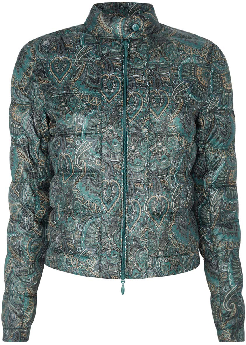 Куртка женская oodji Ultra, цвет: темно-бирюзовый, темно-бежевый. 10203038-4/45614/6E35E. Размер 42 (48-164)