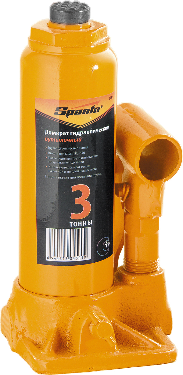 Домкрат гидравлический бутылочный Sparta, 3 т, высота подъема 18-34 см50322 Домкрат гидравлический бутылочный Sparta, 3 т, высота подъема 18-34 см50322Гидравлический домкрат Sparta является незаменимым инструментом в автосервисе, он предназначен для подъема различных грузов массой до 3 тонн при проведении ремонтных и строительных работ. Компактный размер позволяет поднимать автомобили с низким клиренсом. Полированный шток обеспечивает долгий срок службы изделия.Минимальная высота подъема: 18 см. Максимальная высота подъема: 34 см.