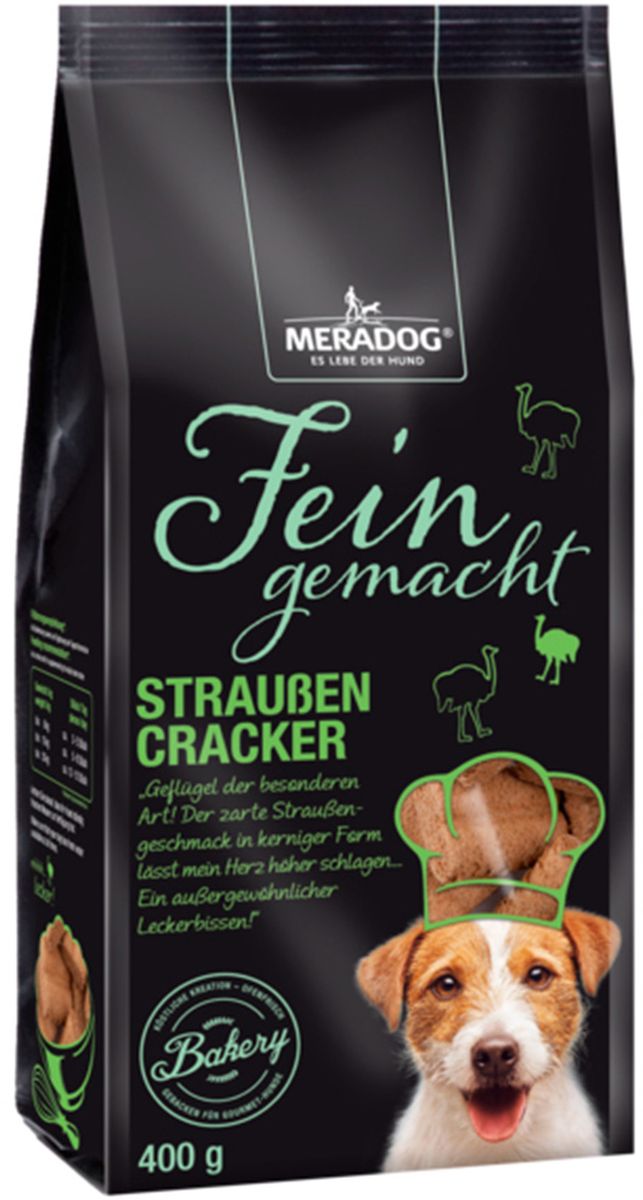 Лакомство для собак Meradog Straussencracker, со вкусом мяса страуса, 400 г47374 Лакомство для собак Meradog Straussencracker, со вкусом мяса страуса, 400 г47374Лакомства Meradog - это восхитительное хрустящее печенье, которое не оставит равнодушным ни одну собаку. Лакомства Meradog всегда помогут сделать вашего питомца счастливым, а особый вкус и аромат обязательно доставят ему море удовольствия, и он попросит еще. Лакомства идеально подойдут в качестве угощения и для дрессировки. Воспитание и дрессировка с вкусняшками Meradog приведут вас к цели быстрее, чем вы думаете.Лакомства для собак Meradog - это:- Полезные добавки к основному питанию.- Витамины и минералы, способствующие восстановлению баланса питательных веществ и укреплению здоровья собаки.- Отличная профилактика образования зубного камня и заболеваний полости рта.Побалуйте свою собаку - подарите ей заботу с Meradog.Состав: злаки, мясо и животные производные (4% страуса, высушенный), растительный белок, масла и жиры, минералы.Товар сертифицирован.