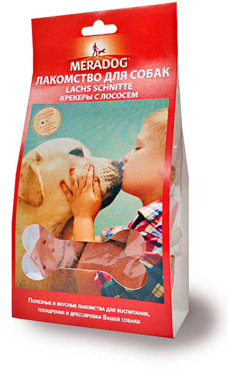 Лакомство для собак Meradog Lachsschnitte, крекеры с лососем, 150 г944410 Лакомство для собак Meradog Lachsschnitte, крекеры с лососем, 150 г944410Лакомства Meradog - это восхитительное хрустящее печенье, которое не оставит равнодушным ни одну собаку. Лакомства Meradog всегда помогут сделать вашего питомца счастливым, а особый вкус и аромат обязательно доставят ему море удовольствия, и он попросит еще. Лакомства идеально подойдут в качестве угощения и для дрессировки. Воспитание и дрессировка с вкусняшками Meradog приведут вас к цели быстрее, чем вы думаете.Лакомства для собак Meradog - это:- Полезные добавки к основному питанию.- Витамины и минералы, способствующие восстановлению баланса питательных веществ и укреплению здоровья собаки.- Отличная профилактика образования зубного камня и заболеваний полости рта.Побалуйте свою собаку - подарите ей заботу с Meradog.Состав: злаки, овощные субпродукты, мясо и мясные субпродукты, рыба и рыбные субпродукты (мука из мяса лосося во внутреннем слое 4%), масла и жиры, патока, минералы.Товар сертифицирован.
