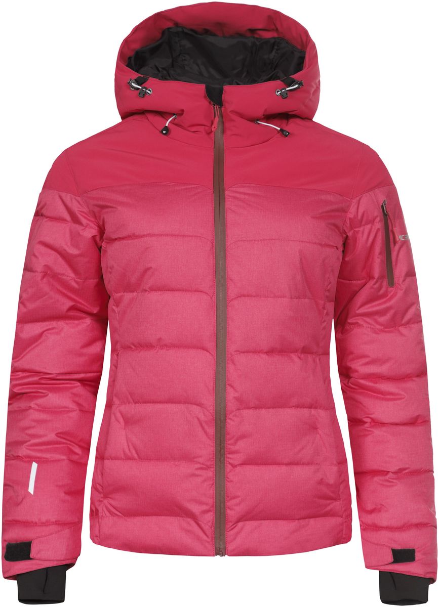Куртка женская Icepeak Keira, цвет: розовый. 653233593IV. Размер 38 (44)653233593IV_640 Куртка женская Icepeak Keira, цвет: розовый. 653233593IV. Размер 38 (44)653233593IV_640Женская куртка Icepeak Keira выполнена из водонепроницаемой и дышащей ткани - высококачественного полиэстера. Подкладочный материал Soft Touch легкий и обладает хорошей теплоемкостью. В качестве наполнителя используется FinnWad - 100% полиэстер. Модель с несъемным капюшоном застегивается на застежку-молнию. Изделие оснащено двумя прорезными карманами на застежках-молниях, с внутренней стороны - прорезным карманом на застежке-молнии, отверстием для наушников и двумя сетчатыми карманами, на рукаве - прорезным карманом на застежке-молнии. Рукава дополнены внутренними текстильными манжетами и регулируются с помощью хлястиков с липучками. Объем капюшона регулируется при помощи эластичного шнурка. Низ изделия также оснащен эластичным шнурком со стопперами. С внутренней стороны куртка имеет снегозащитный манжет на кнопках. Светоотражающие элементы увеличивают вашу безопасность в темное время суток.